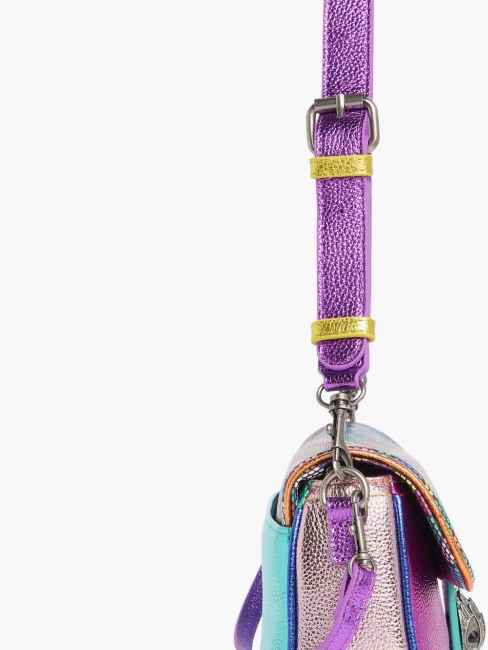 Kurt Geiger Purple Crossbody Bag with Multicolor Woven Flap Euc no flaws at all - Picture 7 of 8